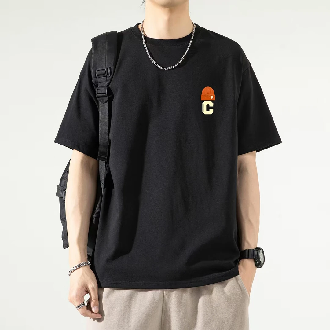 重磅230克双纱宽松纯棉短袖T恤上衣ins宽松圆领夏季半袖T恤男款