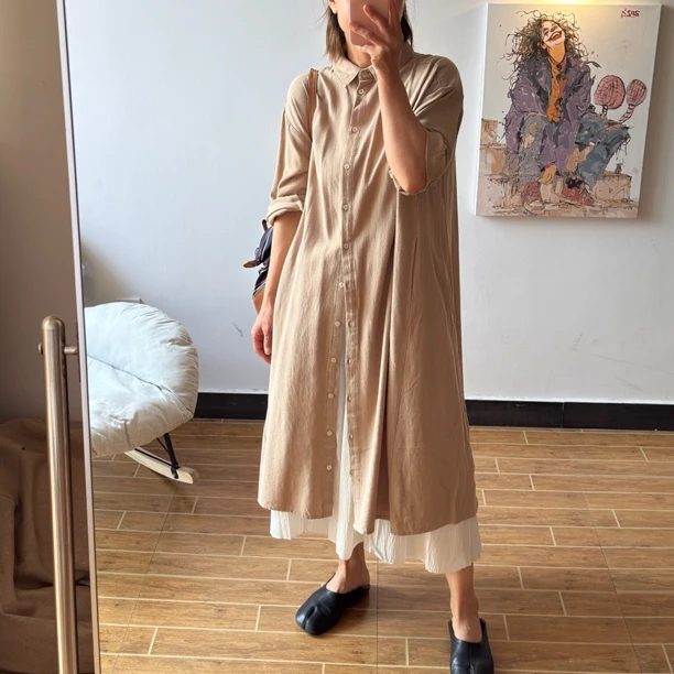 3303三色光版条纹衬衫百搭拼接半袖口袋连衣裙