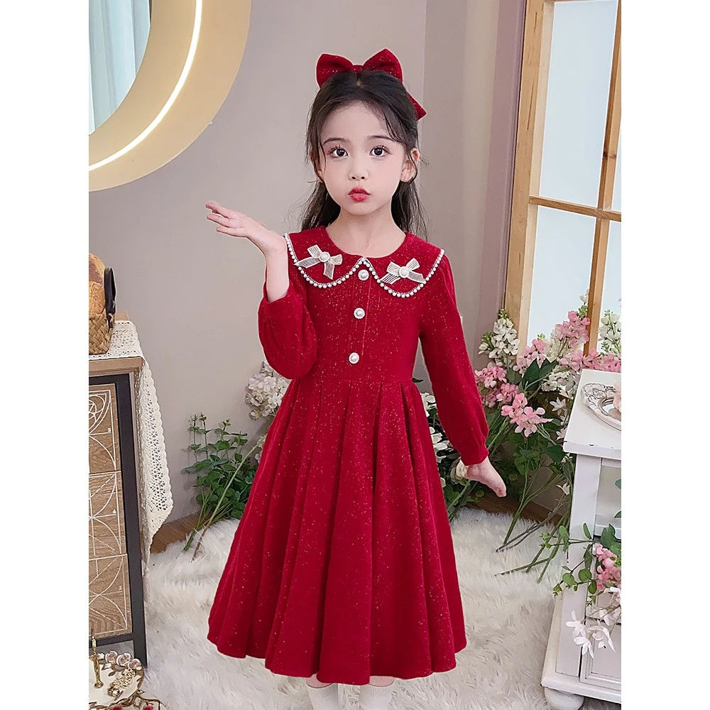 连衣裙儿童2025秋冬加绒洋气娃娃领公主裙冬季日常公主裙女童秋冬