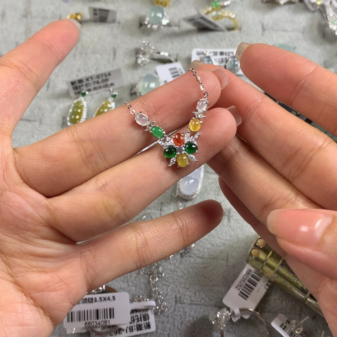 翡翠银S925镶嵌戒指项链