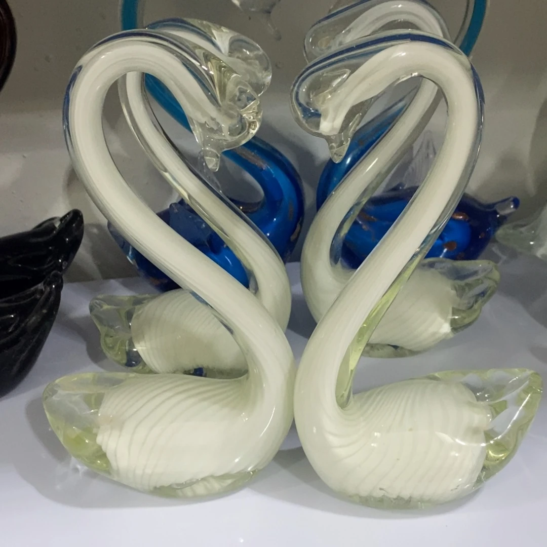 琉璃白天鹅一对-高20厘米