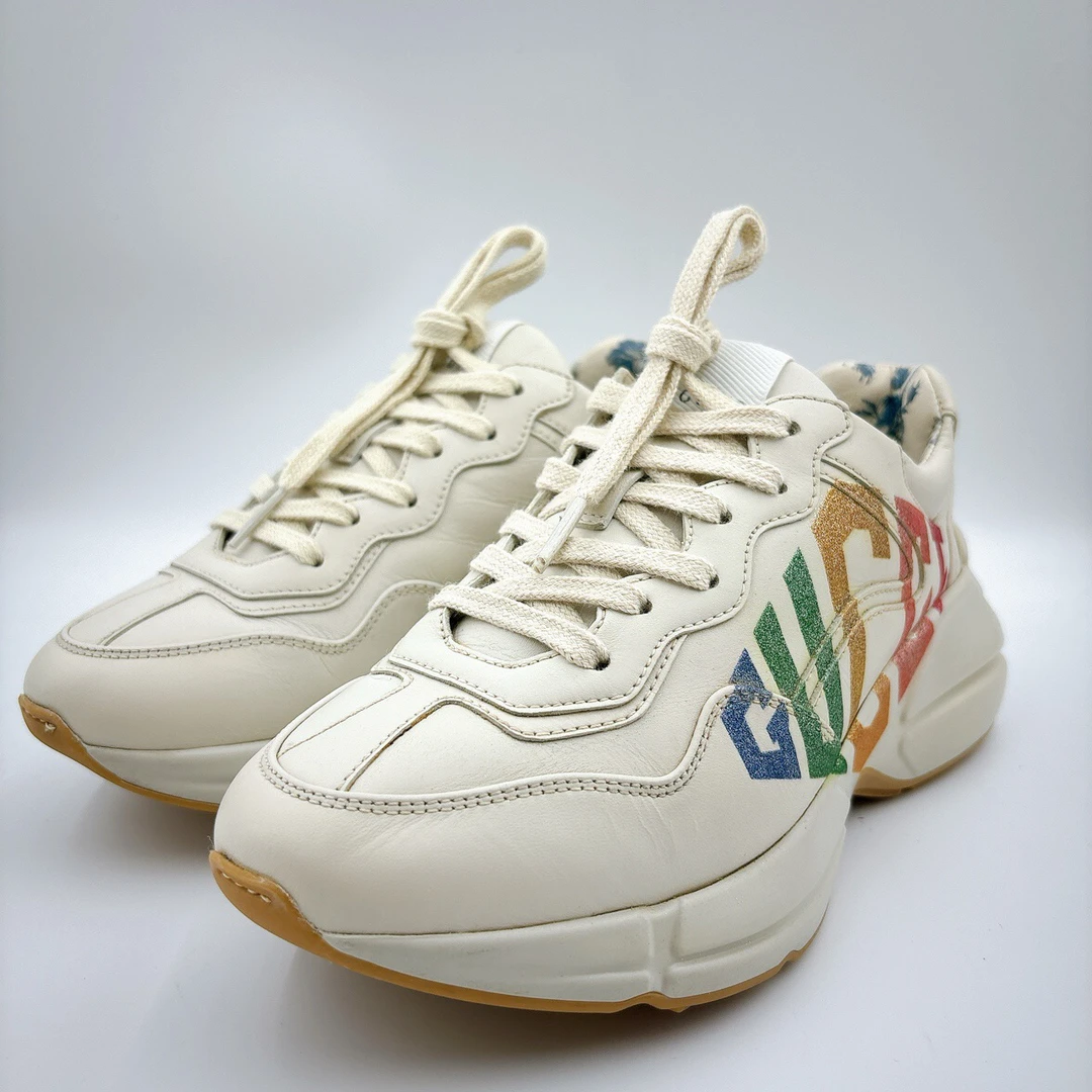 95新 GUCCI/古驰 34.5码/经典彩虹印花老爹鞋/BM00955