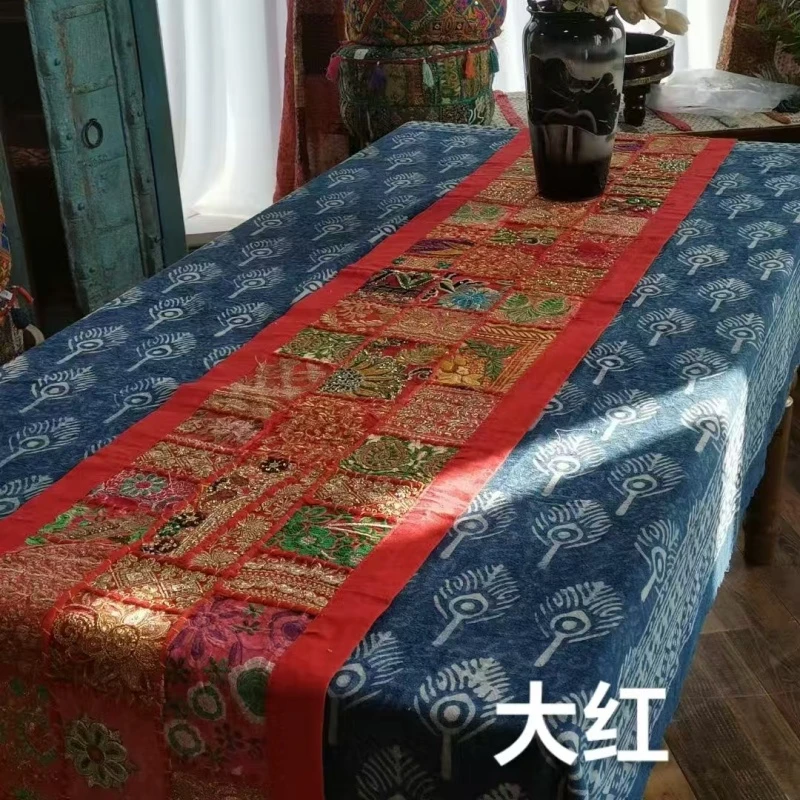 [多色]直播间背景同源装饰桌旗茶旗床旗200*35cm（紫色+墨绿+大红）