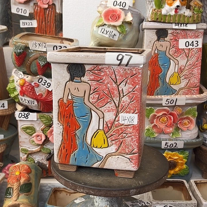 粗陶材质多肉花盆发货口方正些的发三个