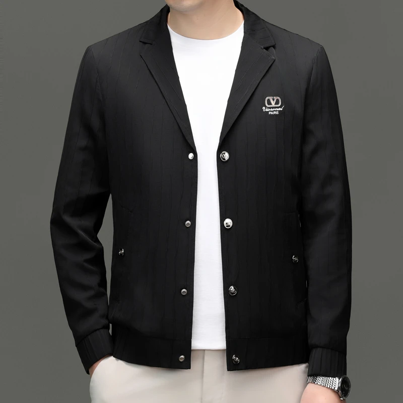 男士高端夹克西服领时尚休闲2025春季新款中青年百搭薄款上衣外套