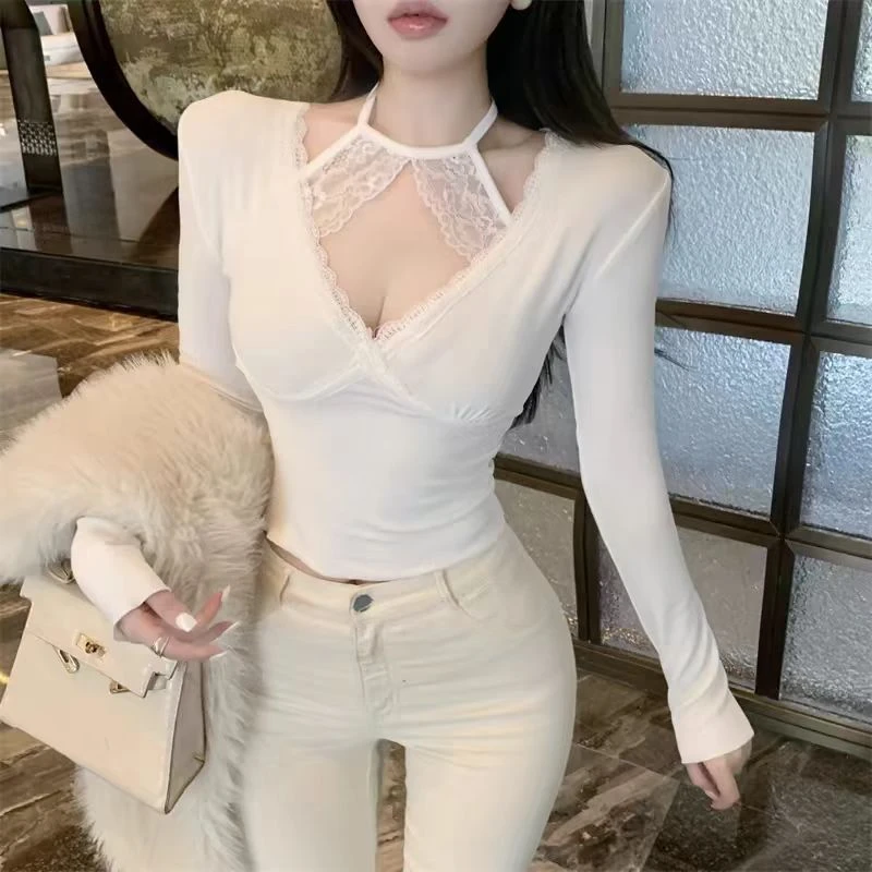 纯欲辣妹性感蕾丝挂脖上衣#9252