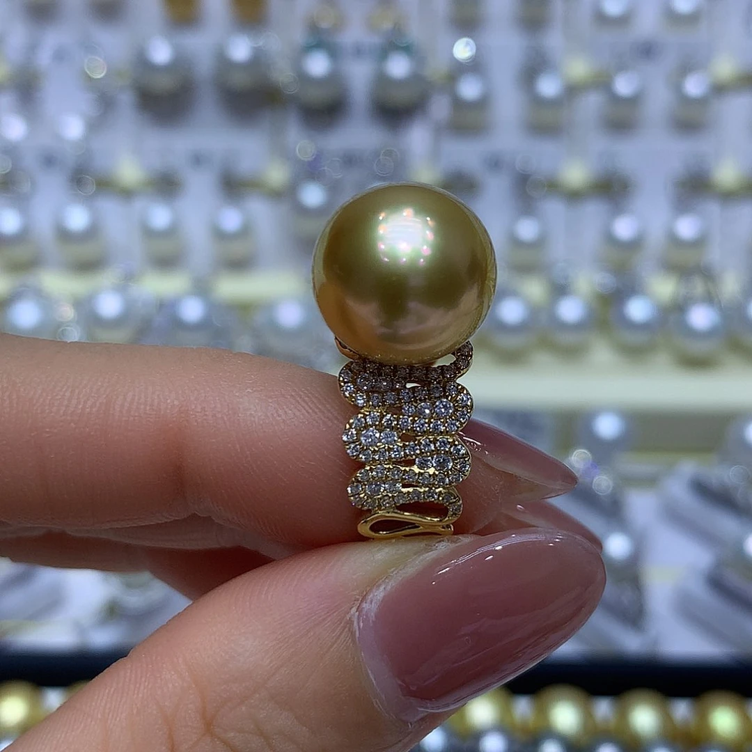 海水珍珠戒指18K金镶嵌V****?13/14mm