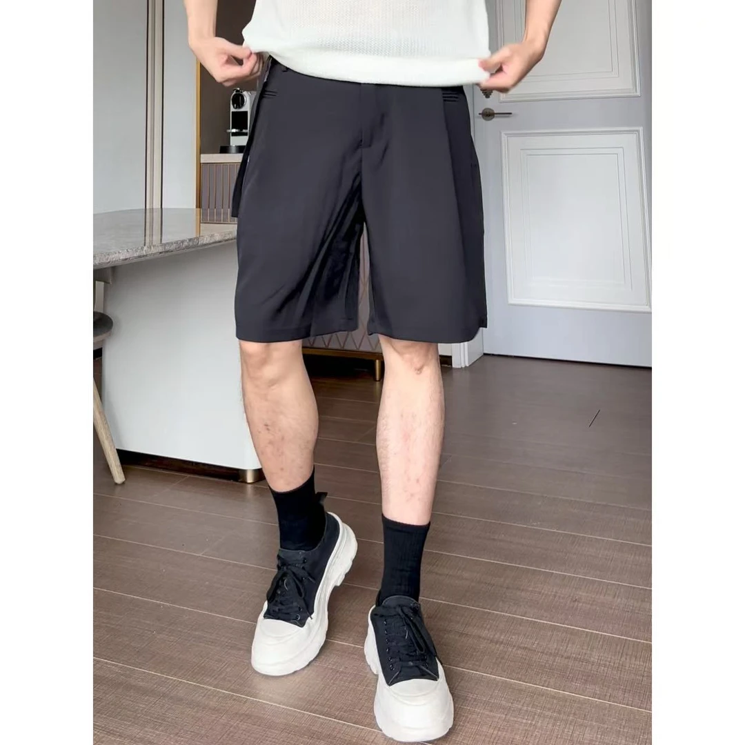 大圣圣 夏季冰凉垂坠感免烫松紧腰五分直筒宽松休闲裤男MF M11016