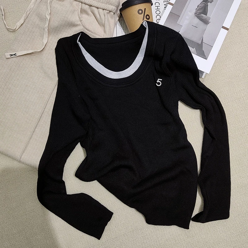 原搭假两件针织衫女时尚洋气小衫2025年春新款女装长袖上衣FL0773