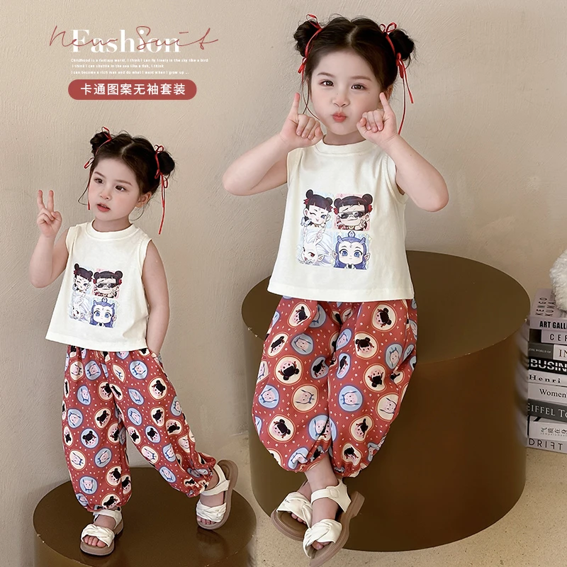 女童哪吒套装卡通儿童短袖防蚊裤子两件套小女孩宝宝夏装2025新款