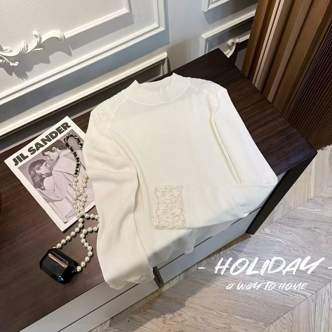 YTTRIUM LIN[半高领蕾丝肩]针织衫时尚减龄（不能机洗）42491