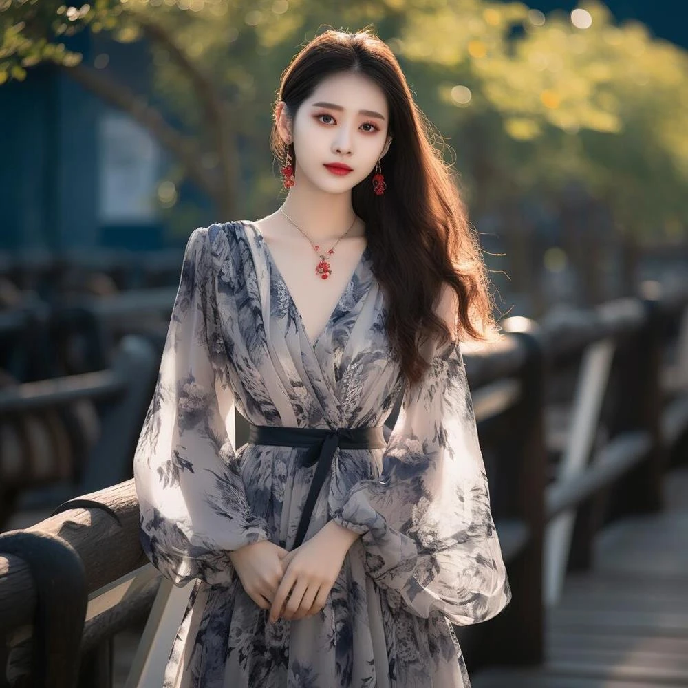 哥弟阿玛施正品潮牌气质高端V领连衣裙女2025春秋新款女装减龄显