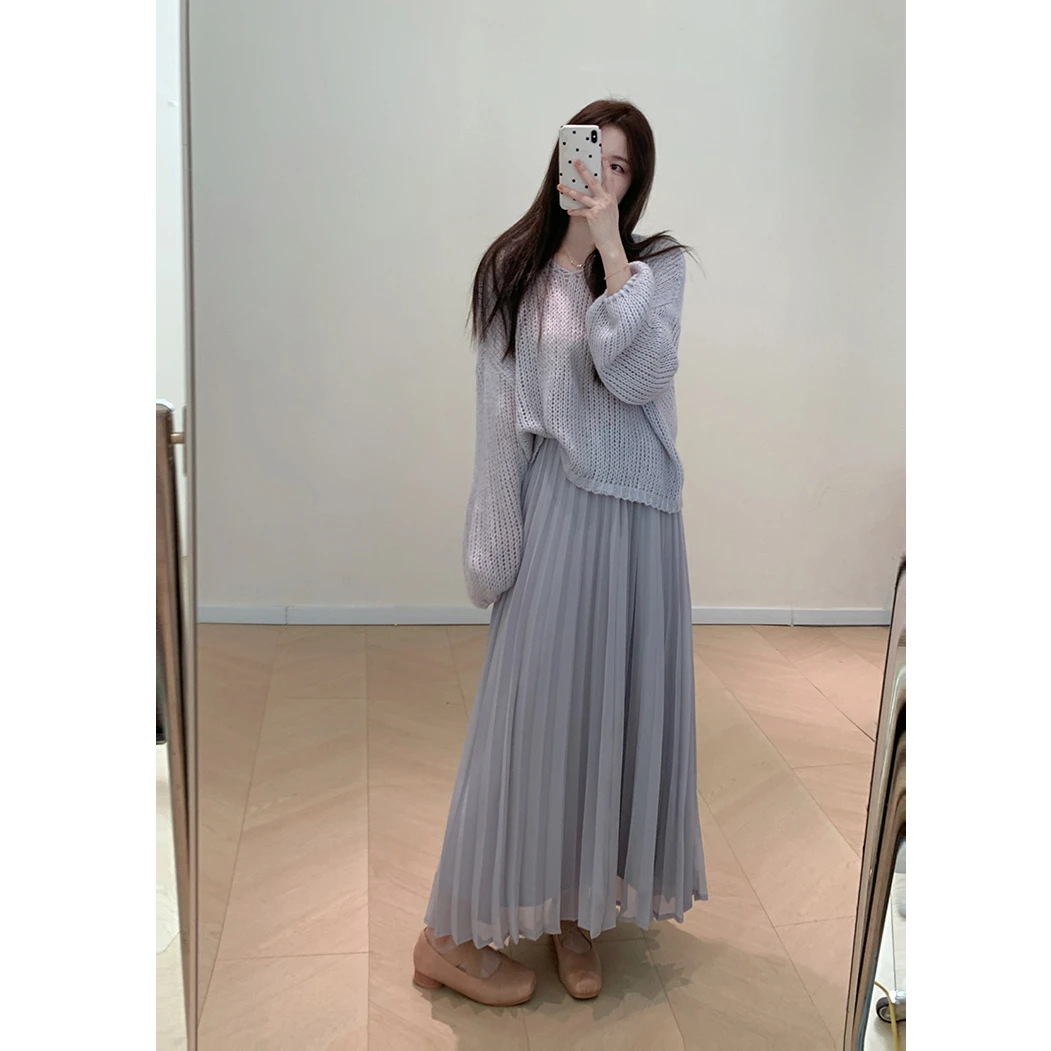 KA03 飘飘裙仙女紫百褶裙长裙