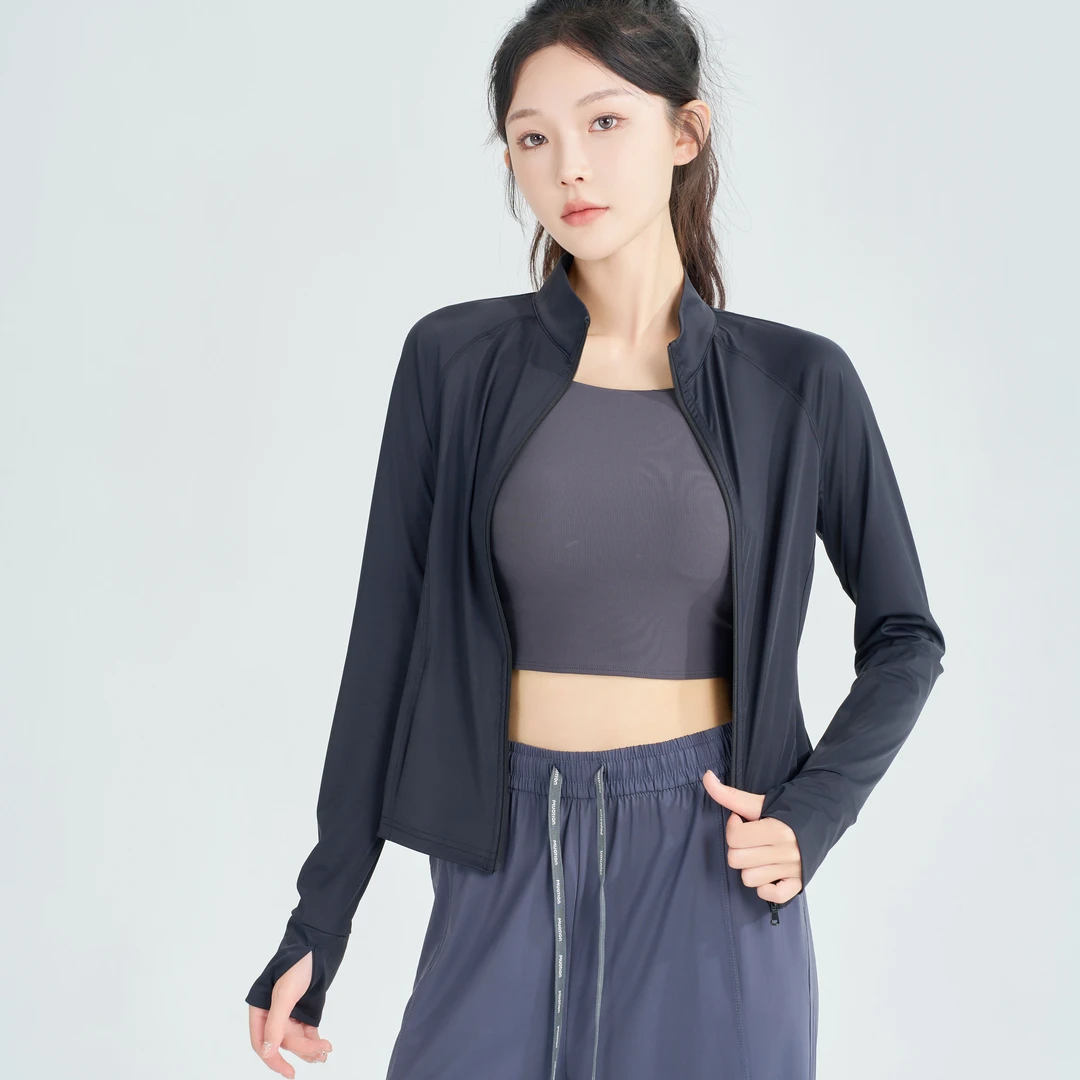 修身立领防晒衣锦纶夏季时尚瑜伽小外套原纱防紫外线UPF50+