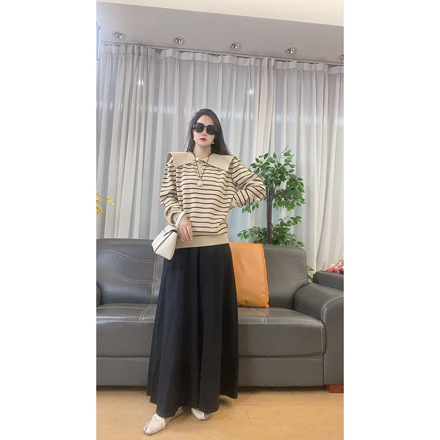 4658 秋冬新款内搭毛衣百搭女装长袖毛衣条纹上衣