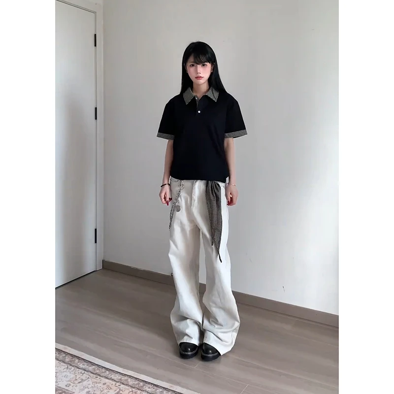 MANUSCRIPT假两件拼接短袖polo衫男夏季正肩t恤翻领格子衬衫半袖