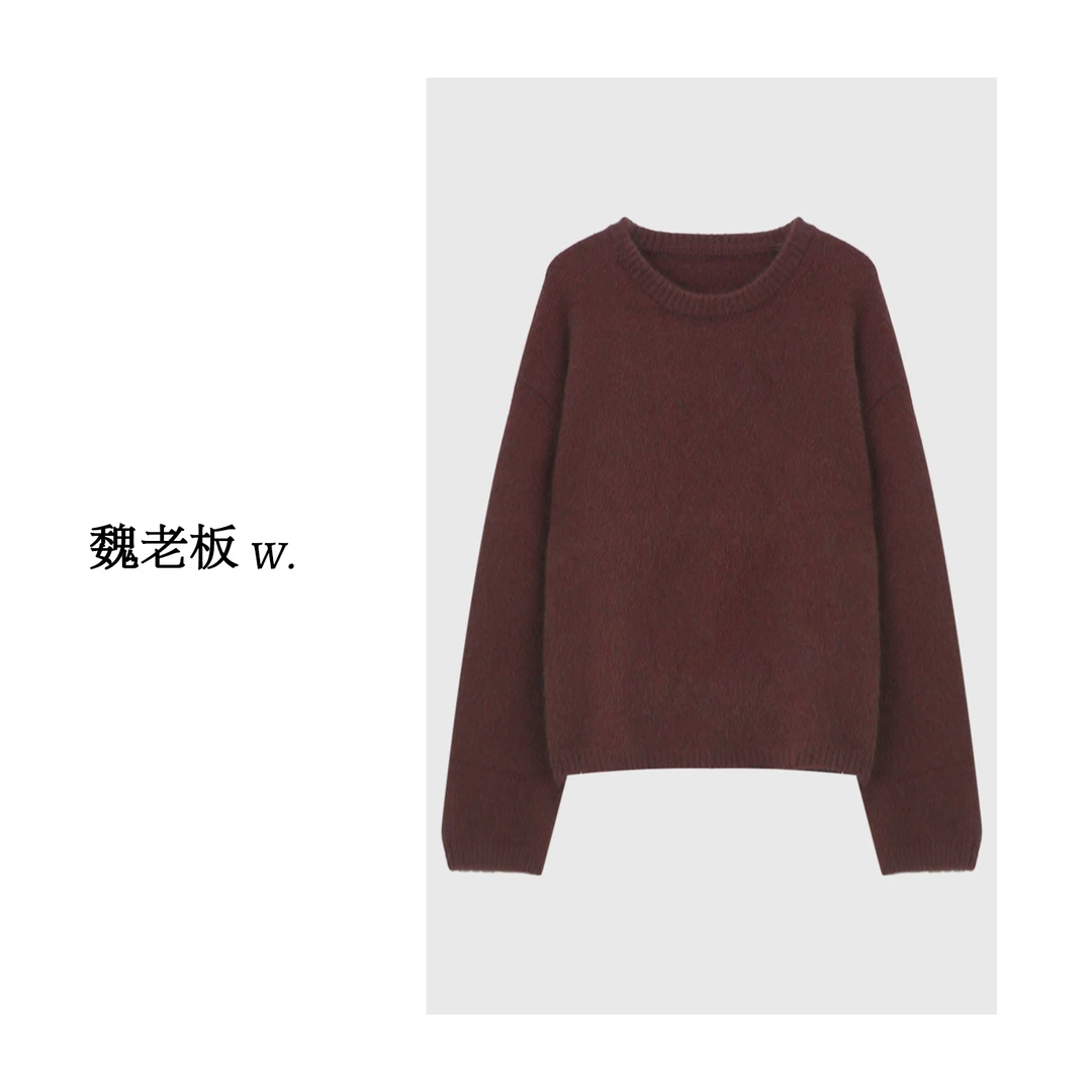 W.Diva【脏脏红】早春订纺纱线圆领简约百搭纯色羊毛衫3Z1611700
