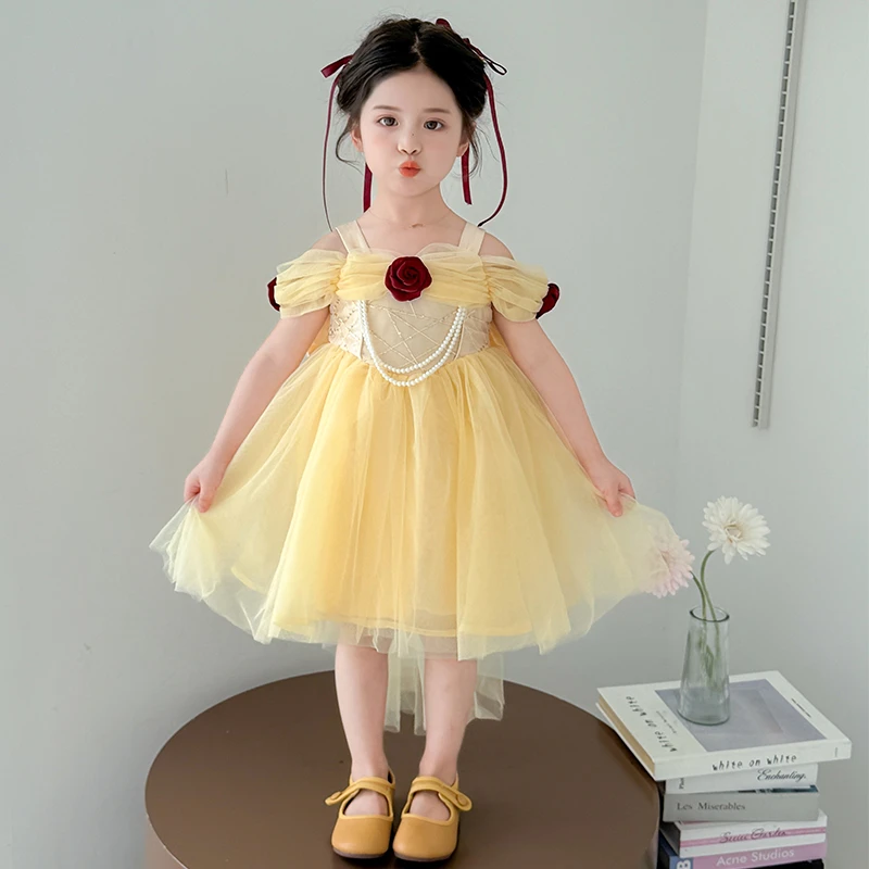女童连衣裙夏季新款儿童法式玫瑰公主裙宝宝生日礼服裙六一演出服