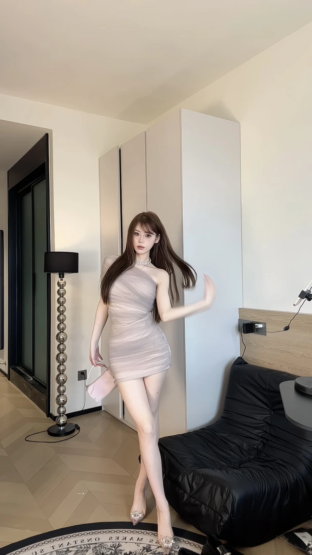 【CUTE专属】纯欲风气质斜肩网纱连衣裙立体花朵褶皱性感包臀裙子