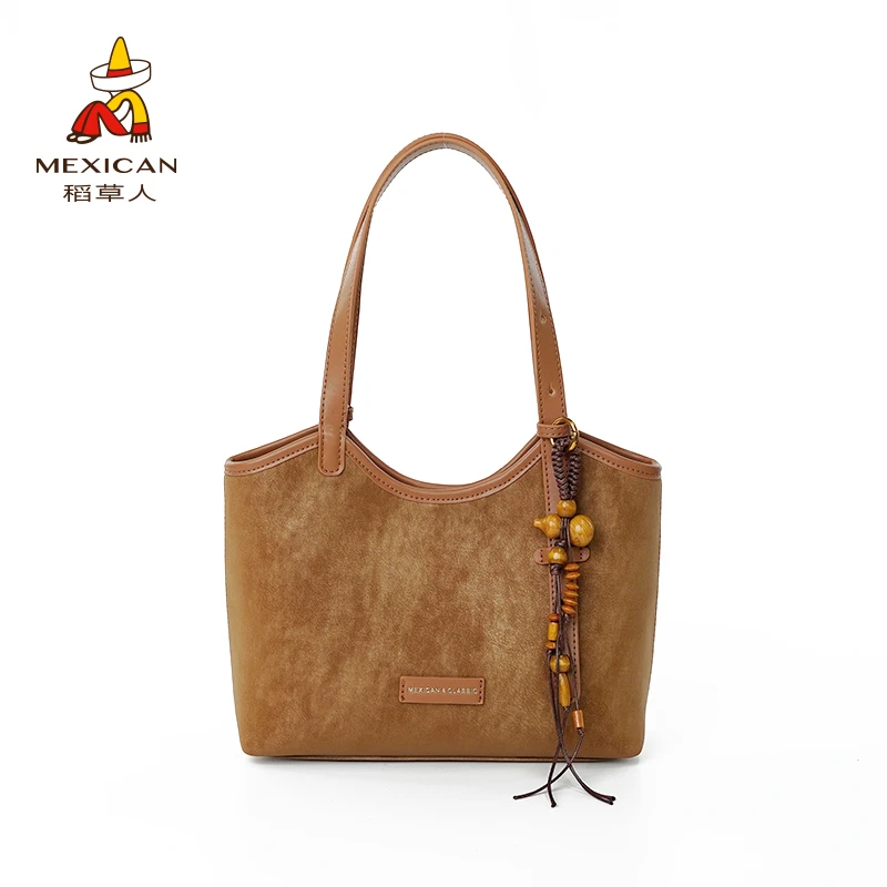 稻草人冬季新款纯色单层款双根防脏托单肩包肩包小众休闲托特包