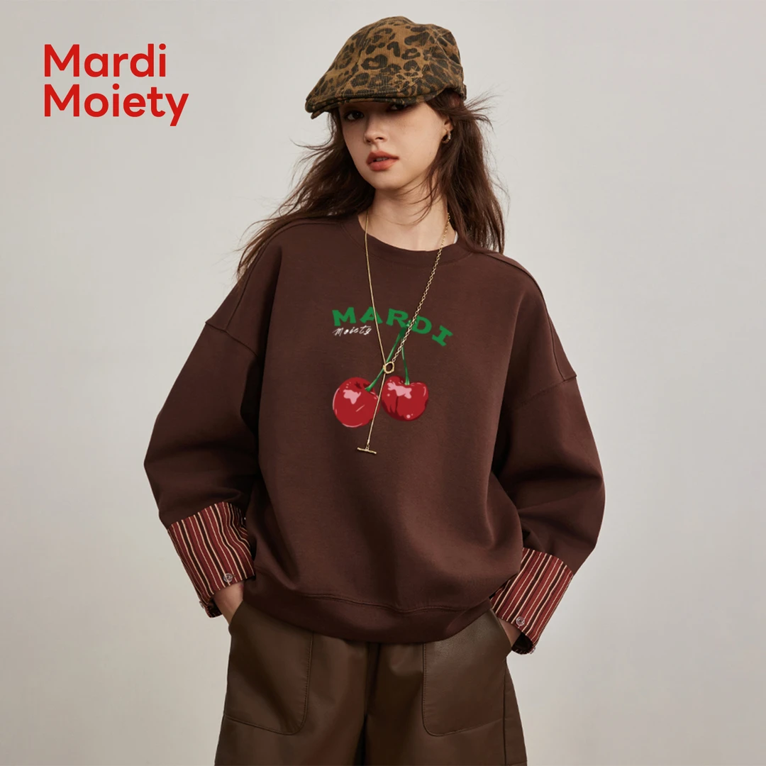 Mardi Moiety官方高级感藏青色圆领卫衣女秋季韩系设计感小众上衣