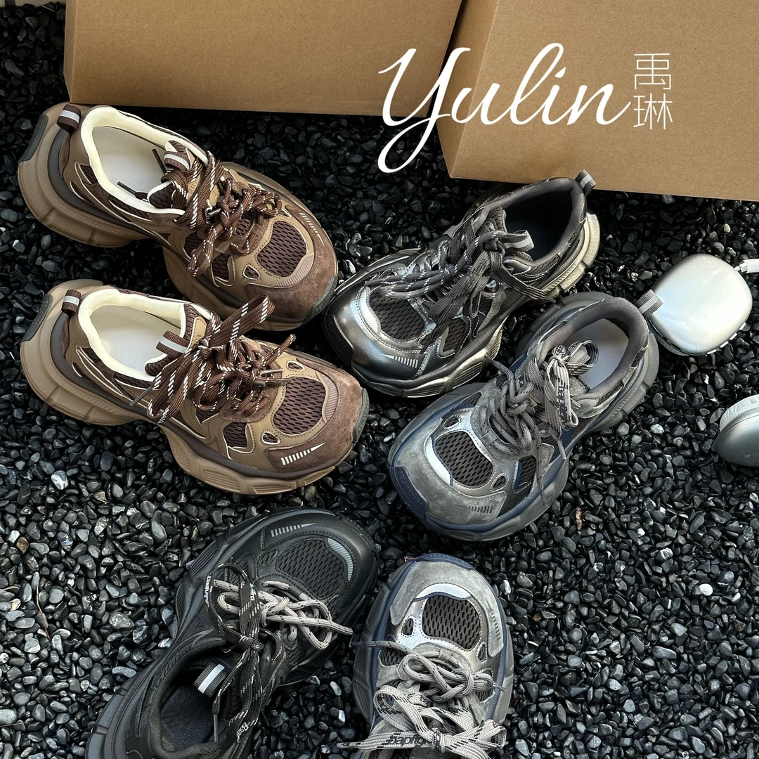 【YULIN】秀场同款~厚底透气网布甩头老爹鞋