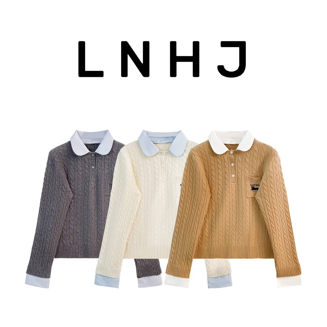 【LNHJ】（不退换）呼吸手册 百搭刺绣假两件针织套头领子袖口可拆卸