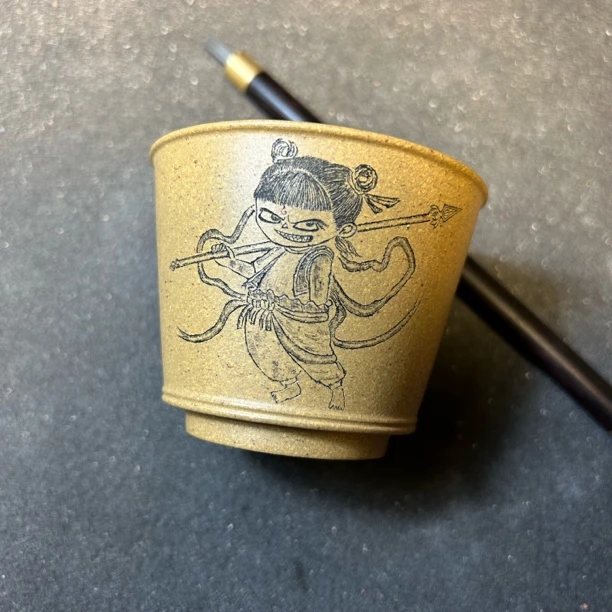 当代 不凡全手工精品刻绘紫砂茶壶茶杯主人杯