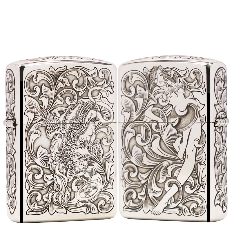 ZIPPO/之宝S925银盔甲【2D貔貅仙子】正品煤油打火机 KF-DF