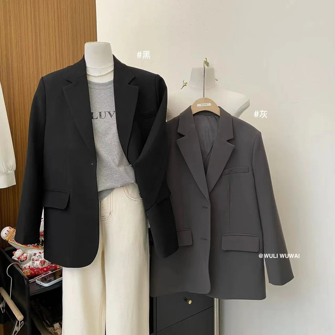 鑫燃Kiki 韩版宽松简约百搭西装外套 82092 WU