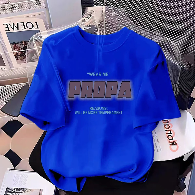 男童韩版圆领t恤宽松型短袖卡通动漫字母T恤洋气夏季克莱因蓝印花