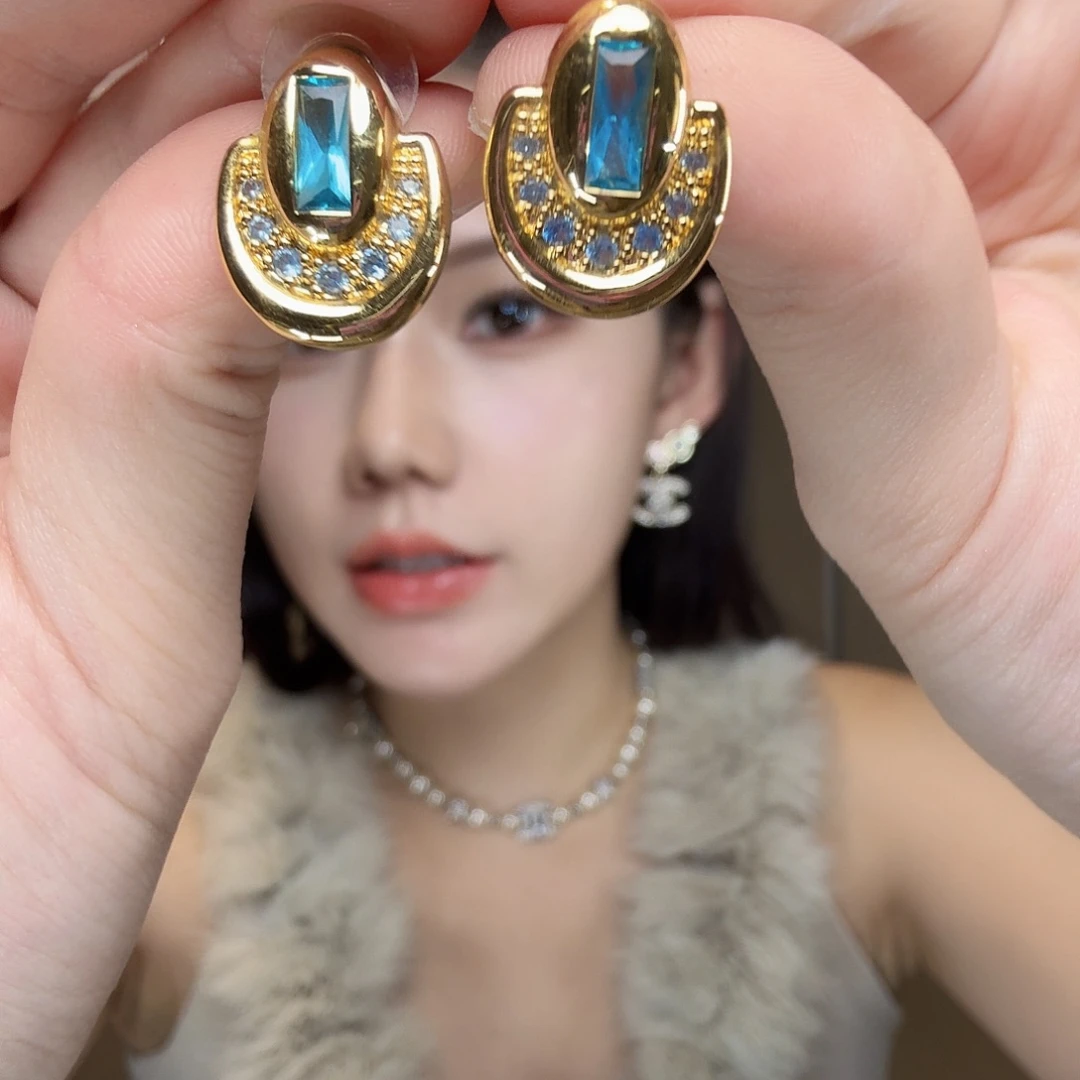 大理石纯铜蓝耳环