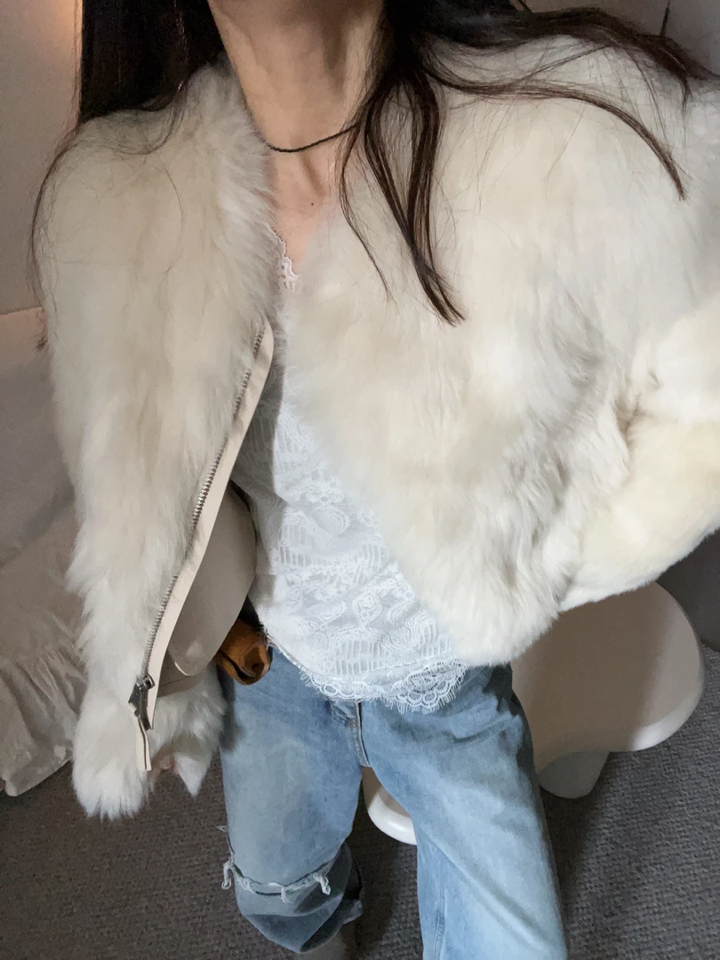 【Miss 程】冬季新品拉链短版高货毛毛皮衣
