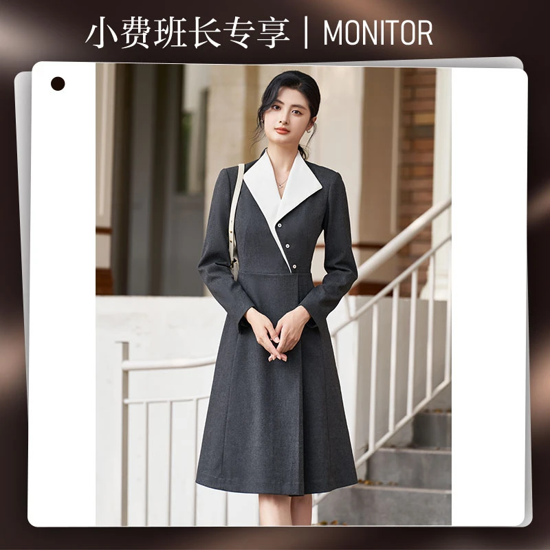 【小费班长专属】秋季新款翻领连衣裙设计感收腰A字裙女5Y24DL2078