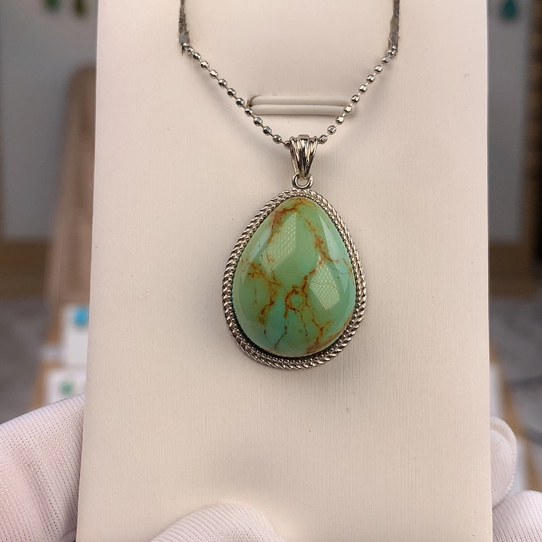 绿松石银S925镶嵌吊坠(不含链)