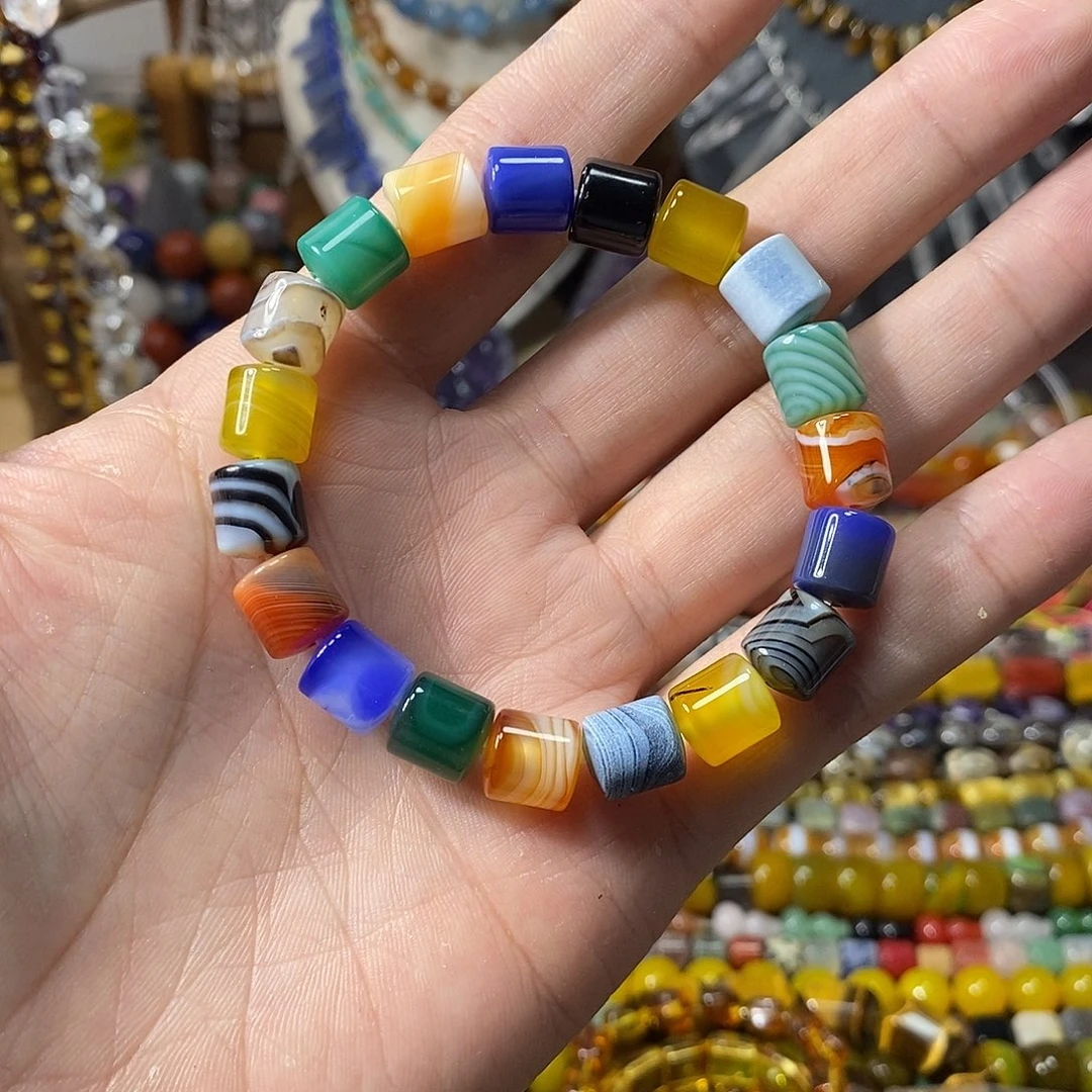 石英质玉未镶嵌，七彩缠丝玛瑙10mm，