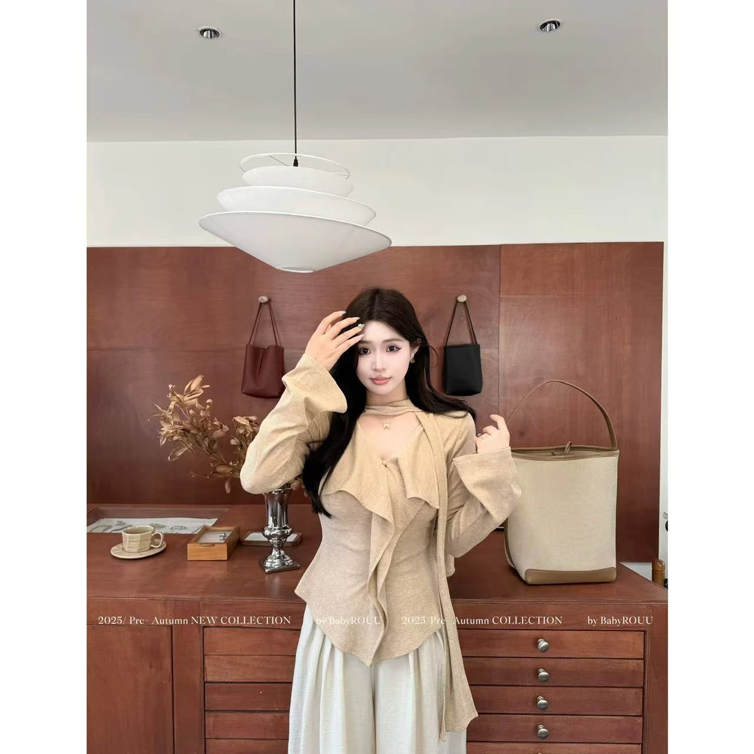 【入秋松弛系】温与柔法式浪漫不规则长袖气质简约百搭慵懒感上衣