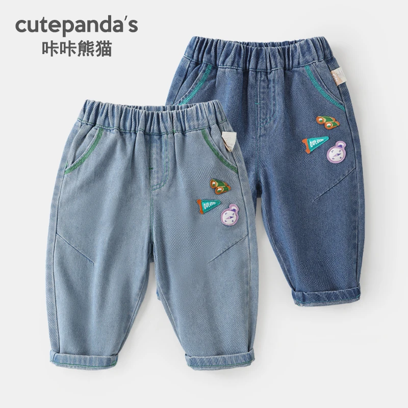 【春款】咔咔熊猫男女儿童春秋款韩版牛仔长裤小童洋气休闲裤Y9684