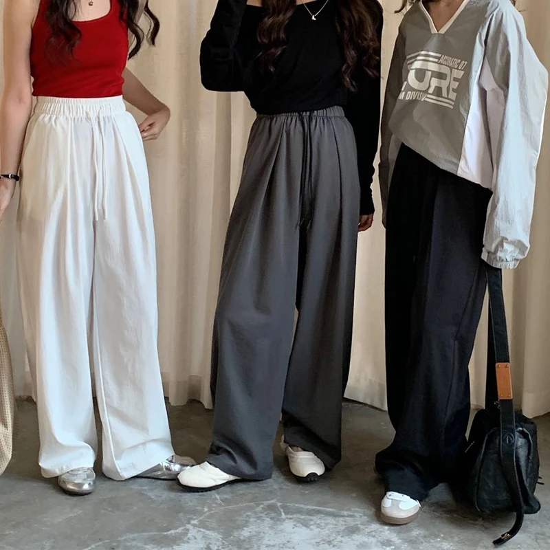 阪织屋阔腿裤拖地休闲裤免烫垂感中腰长裤小个子薄款百搭