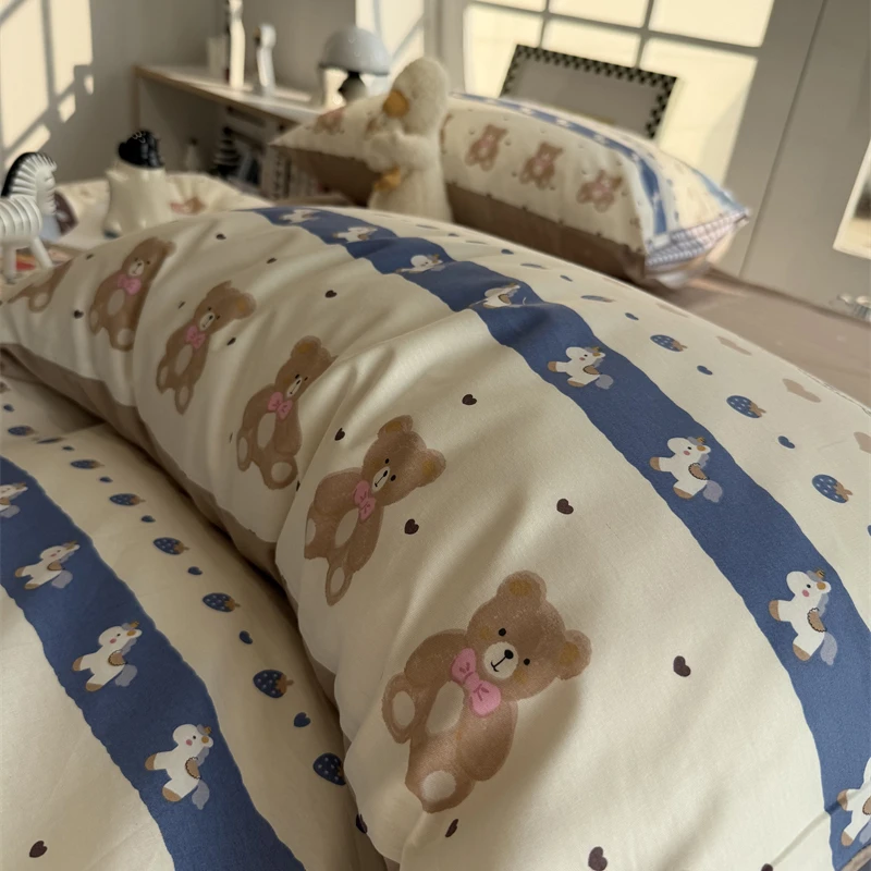 易安阁ins卡通费尔岛小熊四件套全棉纯棉1.5m1.8米被套床单三件套
