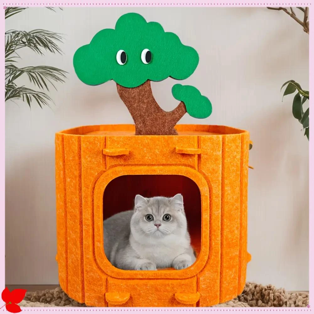 猫窝半封闭式猫咪胡萝卜屋钻洞隧道躲避箱双层毛毡上下层舒适A624