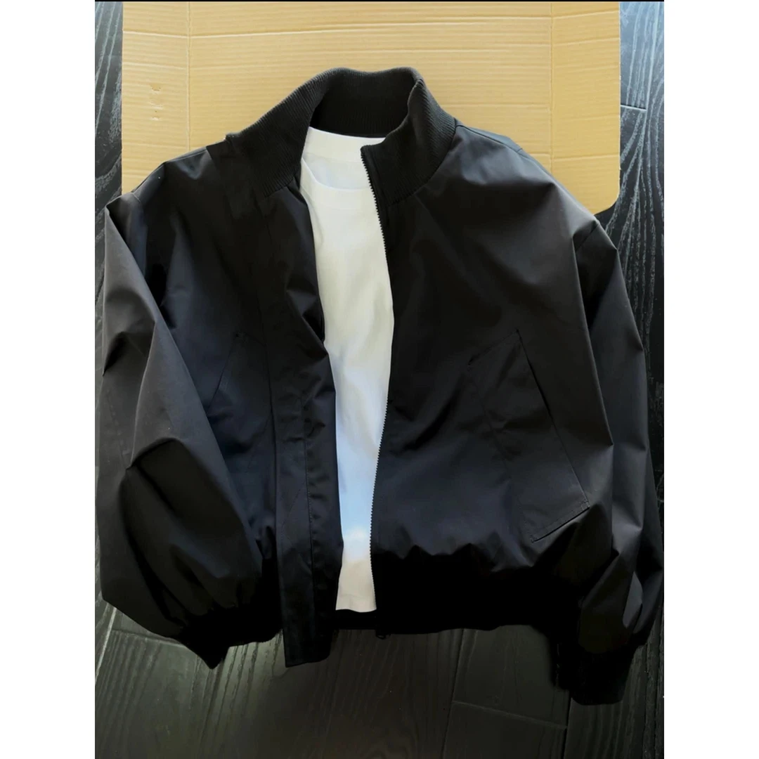 cleanfit黑色飞行员夹克男款秋季痞帅立领外套美式高街短款棒球服