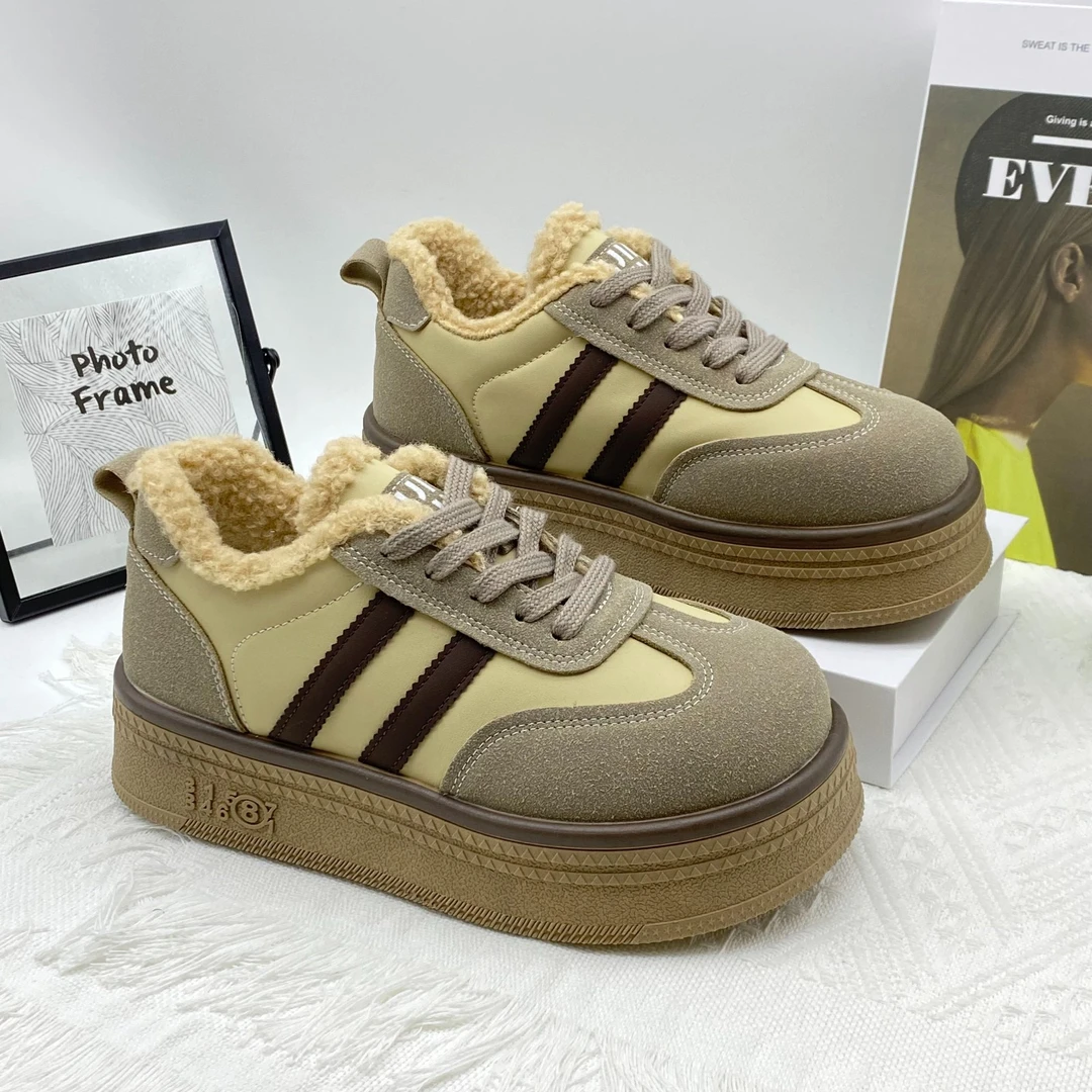 复古冬季加绒加厚雪地靴2025年新款松糕底板鞋保暖厚底休闲鞋女鞋