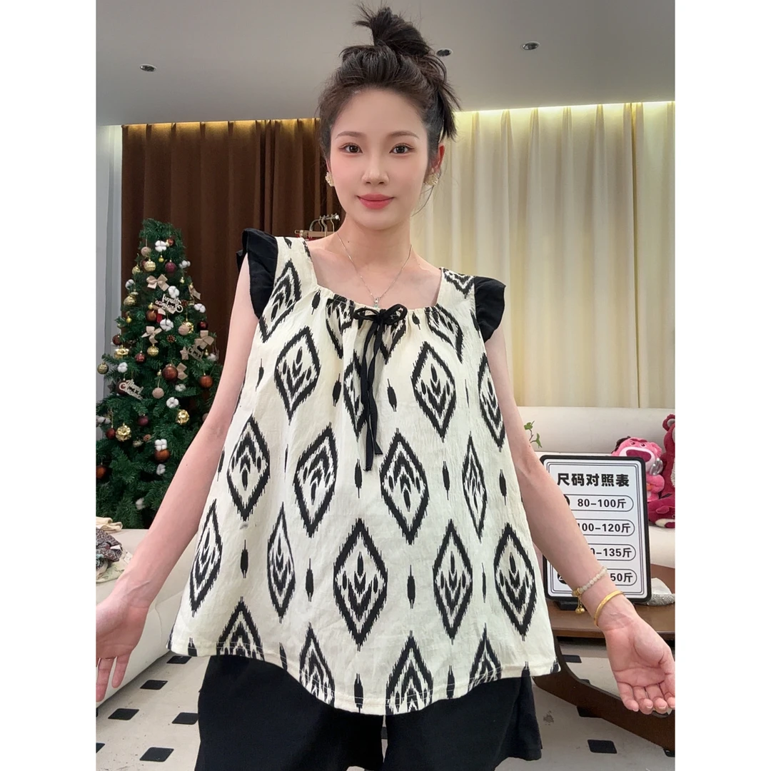 飞飞袖遮拜拜肉背心套装女夏季加胸垫可外穿细纱棉睡衣