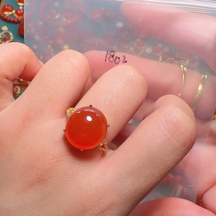南红玛瑙银S925镶嵌戒指