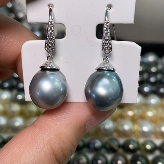 海水珍珠耳饰银S925镶嵌12.6✖️15