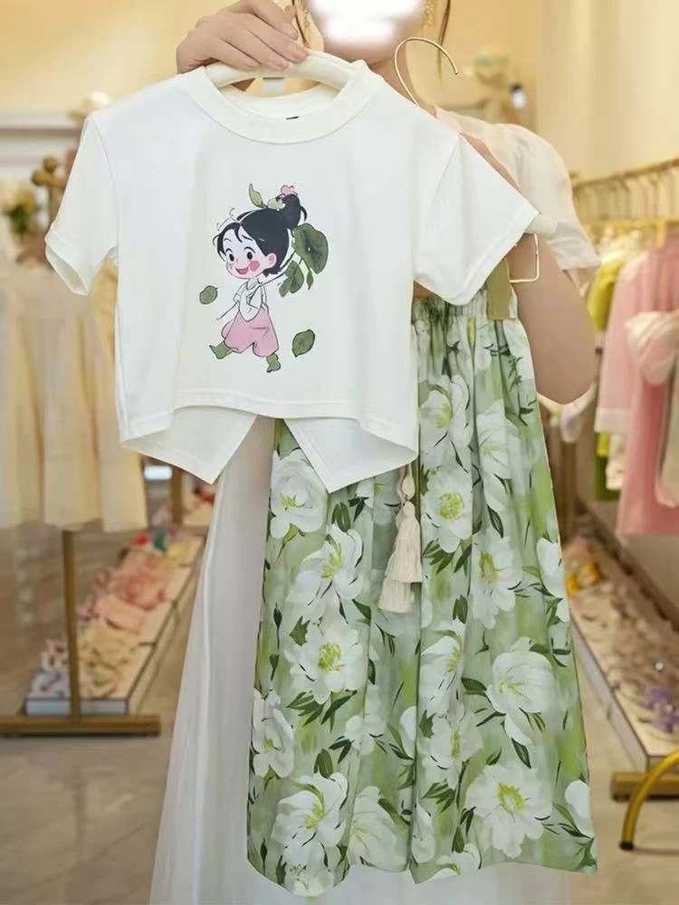 2025新款女童田园风套装夏装两件套夏季薄款舒适宽松百搭