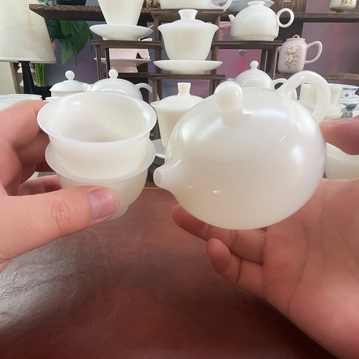 隐唐窑/璞玉素烧自生釉200ml西施壶送2客杯