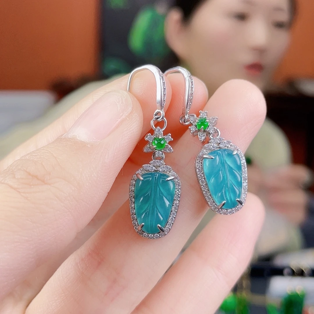 翡翠银S925镶嵌耳饰