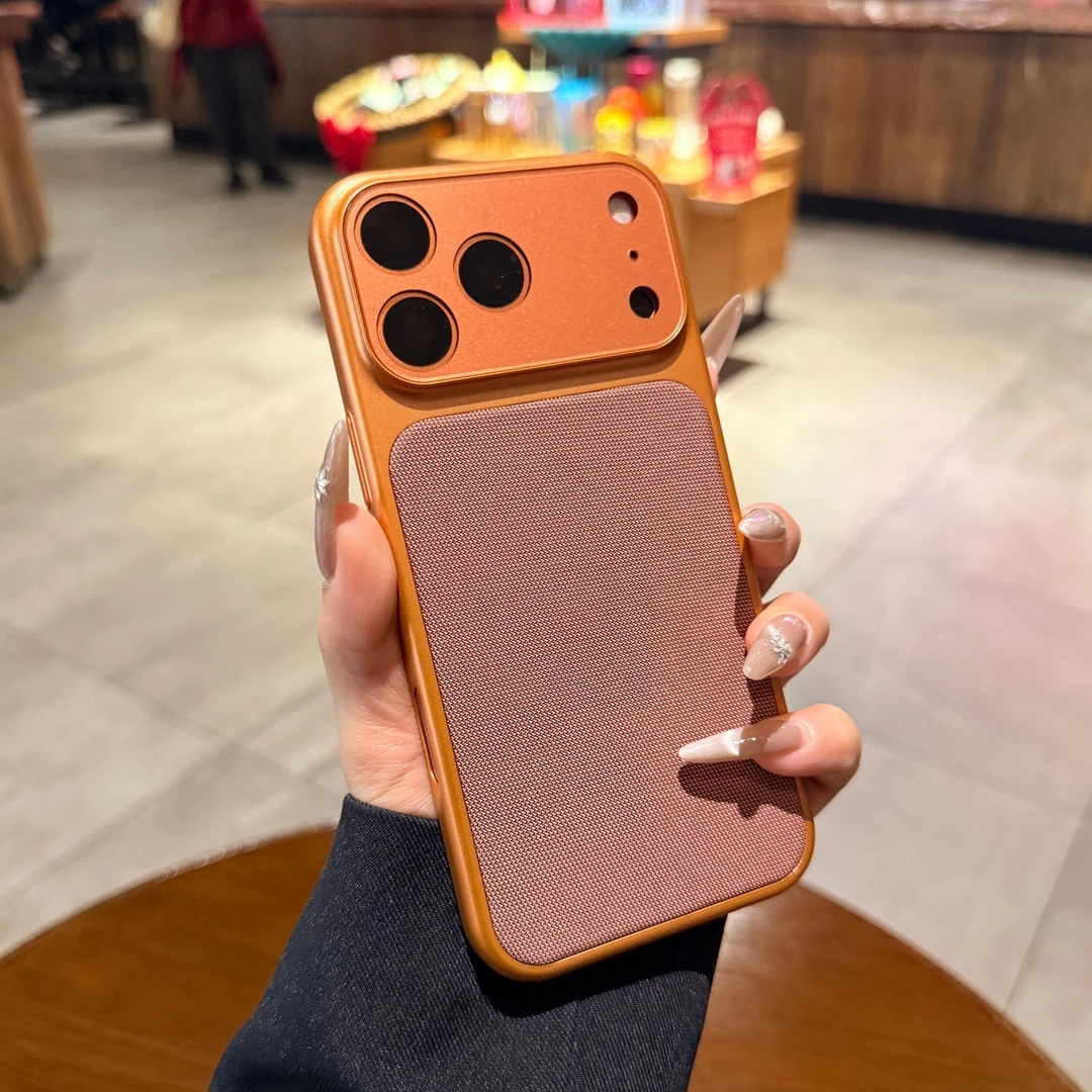 官方同款编织纹适用苹果17promax磁吸手机壳iphone16新款橙色15